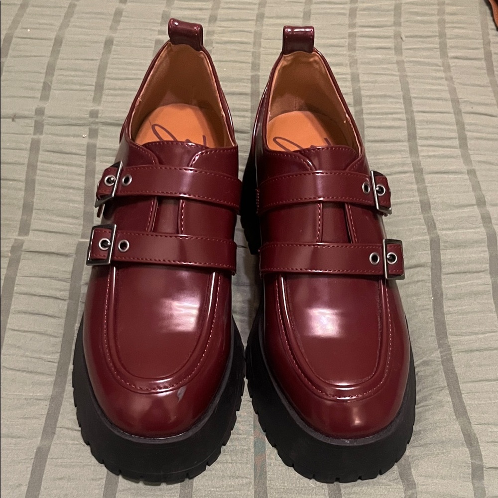 Burgundy Platform Loafers